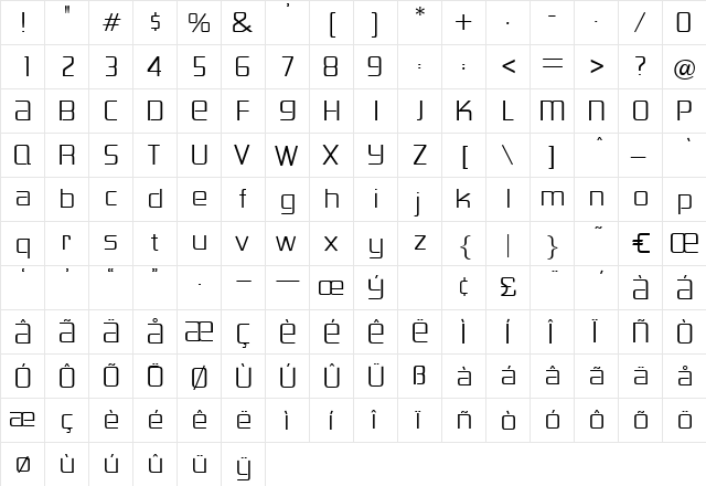 Marengo Regular  glyph index