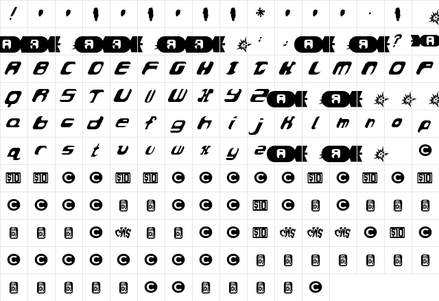 AtomBomb Speedster  glyph index