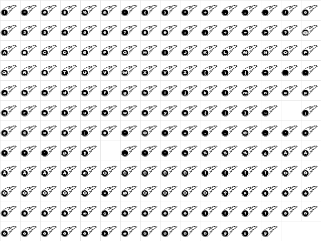 Meteor GM Regular  glyph index