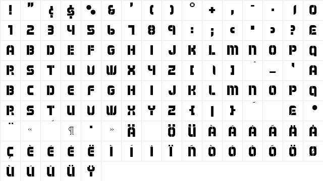 Modsten Bold  glyph index