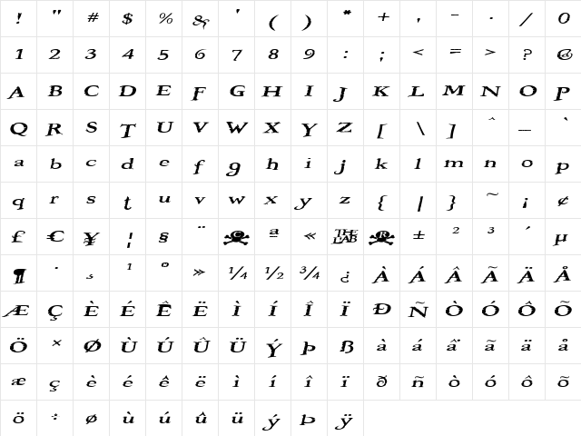Booter - One Five Regular  glyph index