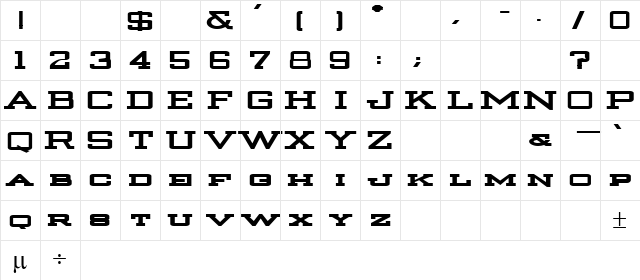 Bidwell Bold Regular  glyph index