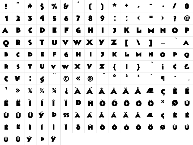 Bahnhof Ultra Ultra  glyph index