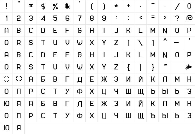 ft Regular  glyph index