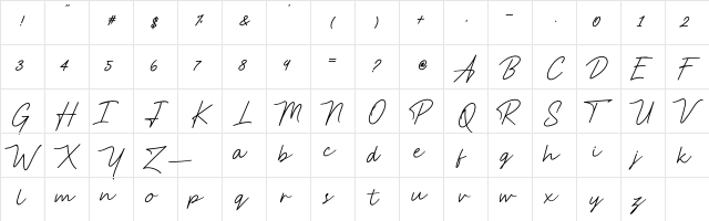 Anstery Script Regular  glyph index