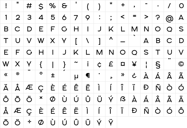 SONGER SemiExpanded Regular  glyph index