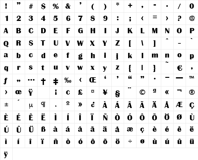 Grenoble-ExtraBold Regular  glyph index