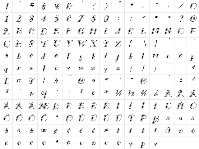 Balcony Regular  glyph index