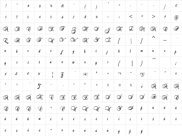 Script-B650 Regular  glyph index