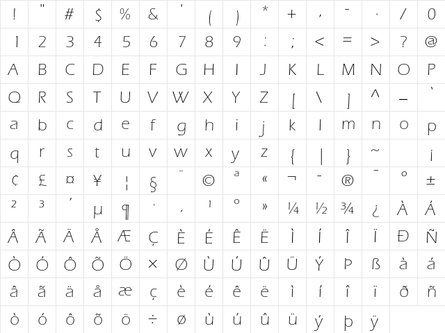 ITC Eras Std Light  glyph index