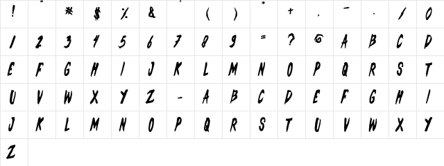 Splash Bleeding Regular  glyph index