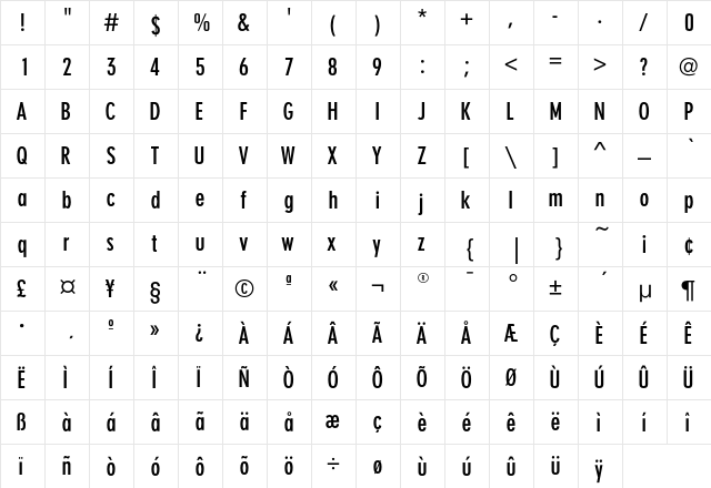 DigiGroteskNEF-SemiBoldCond Regular  glyph index