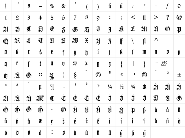 Tudor SSi Regular  glyph index