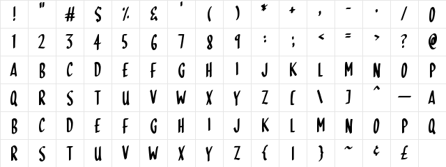 Skinny Dipping Regular  glyph index