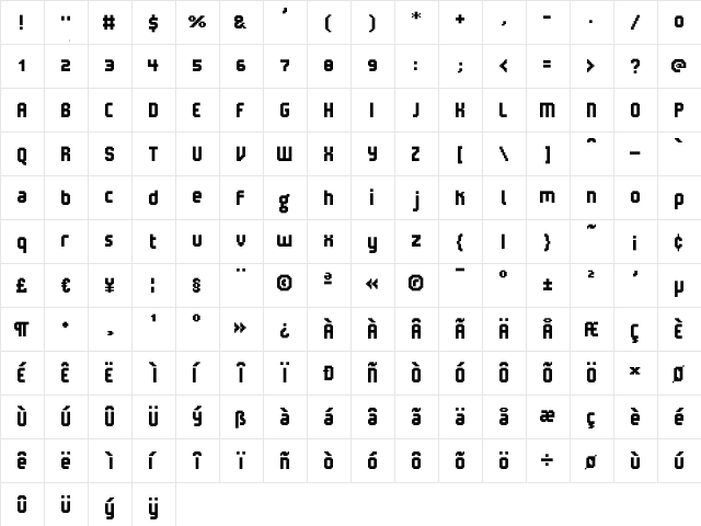 V5 Loxica Robusta  glyph index