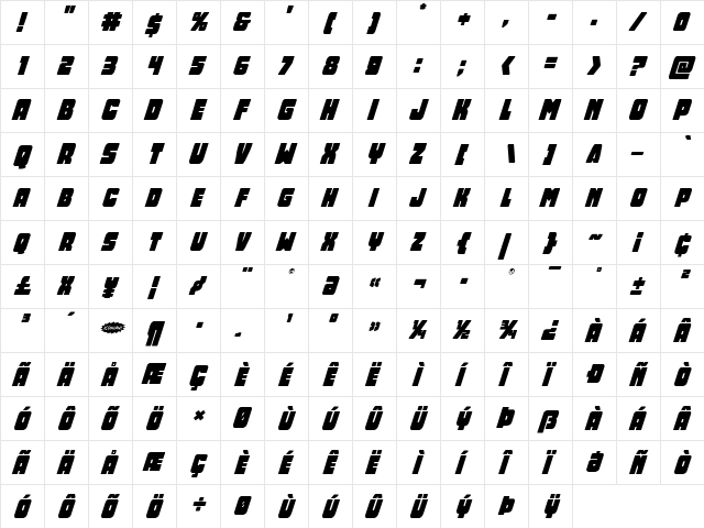 Opus Mundi Super-Italic Italic  glyph index