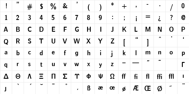 cmssdc10 Regular  glyph index
