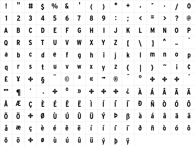 Interstate Bold Cond  glyph index