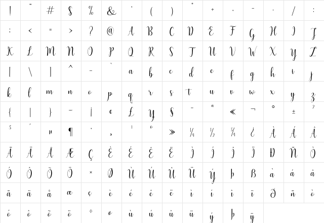 Humble Regular  glyph index