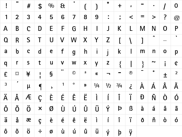 RotisSansSerif Bold  glyph index