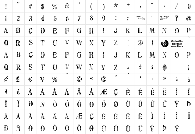 Artistamp Medium Regular  glyph index
