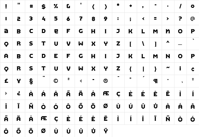 Pullman Normal  glyph index