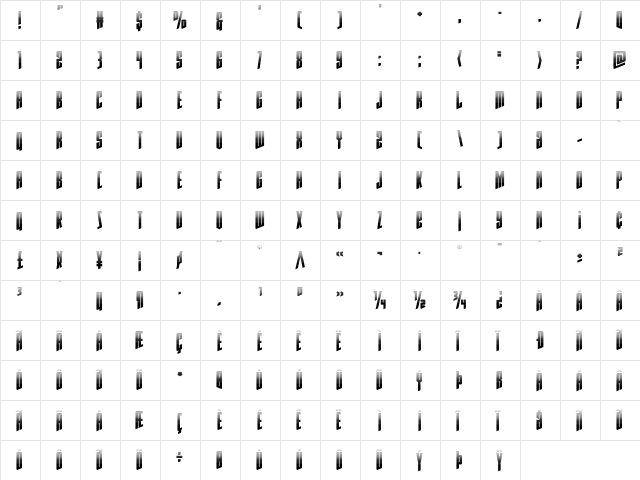 Rhinoclops Halftone Regular  glyph index