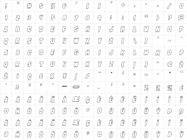 Marsh Thing Outline Italic Italic  glyph index