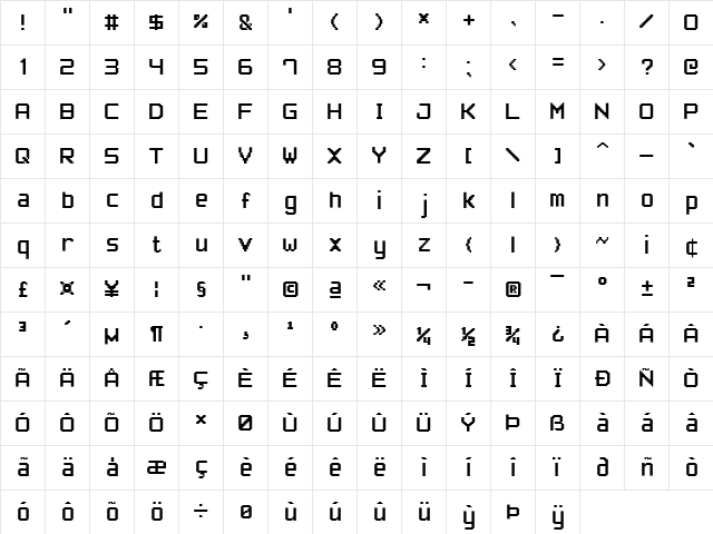Pixel Font7 Regular  glyph index