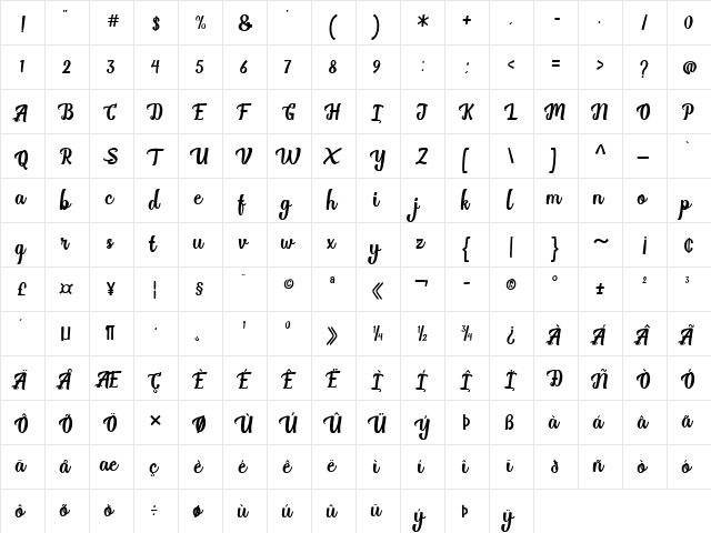 Break Stones Free Personal Use  glyph index