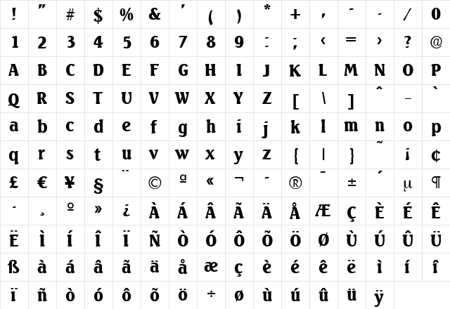 AbelBecker-Black Regular  glyph index