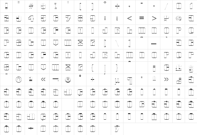 Glyphic Series Outline Regular  glyph index