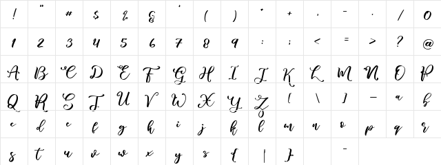 marlita -free for personal use Regular  glyph index