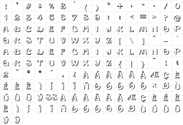 Sesame Shadow Regular  glyph index