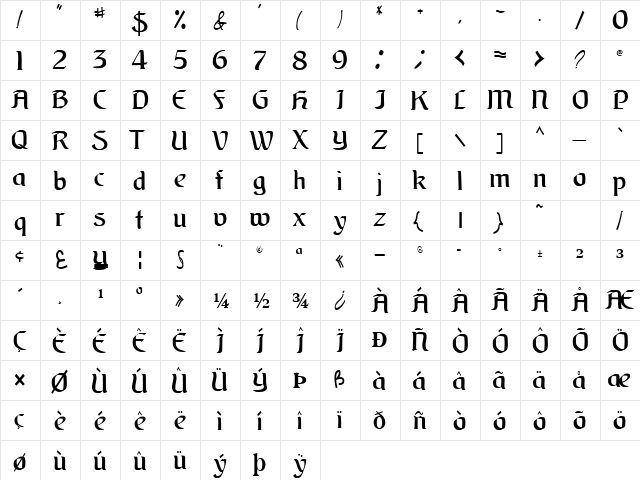 MoonDogText111 Regular  glyph index