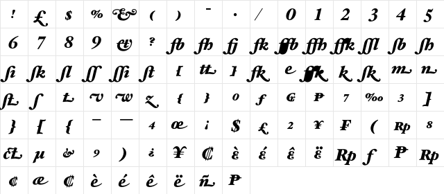 HoeflerText Black-Italic-Alt  glyph index