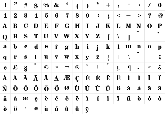 AugustMediumDB Bold  glyph index