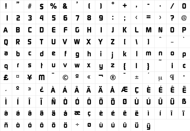 Digital-Bold Regular  glyph index