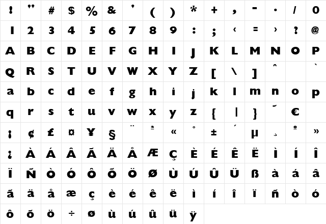 Minicar Regular  glyph index