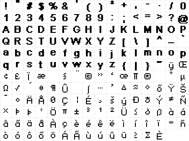 Pixel Arial 11 Bold  glyph index