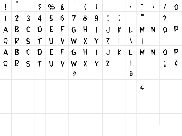 RSFlintFont Regular  glyph index