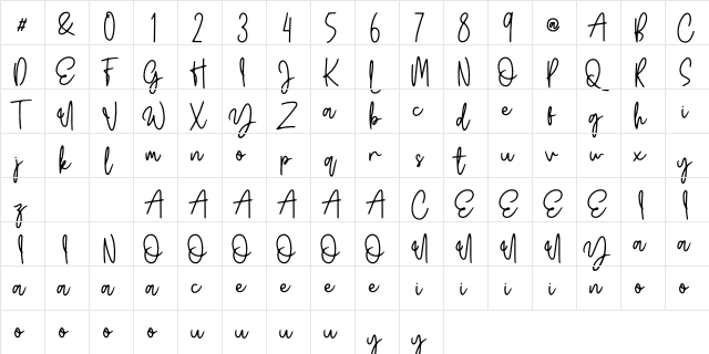 Wildy Sign Personal Use  glyph index