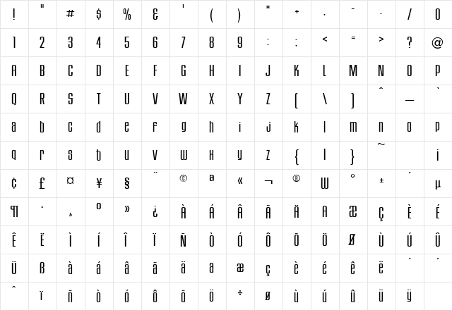 HouseGothic-LightFour Regular  glyph index