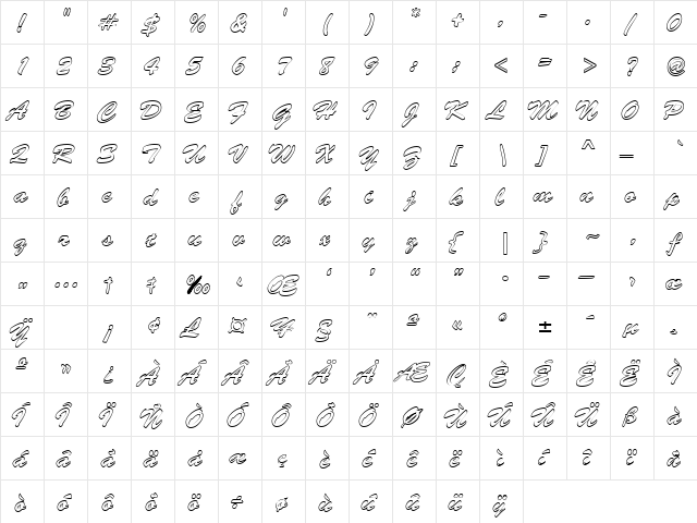 TropicalOpen Regular  glyph index