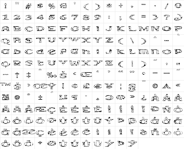 Extrano - Vaca Regular  glyph index