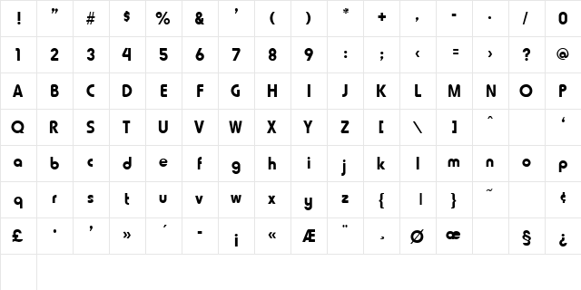 Shemp-Fat Regular  glyph index