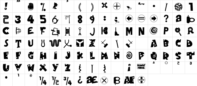 Kiddiefonts Regular  glyph index