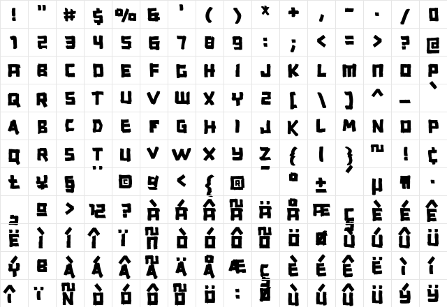Expos Regular  glyph index