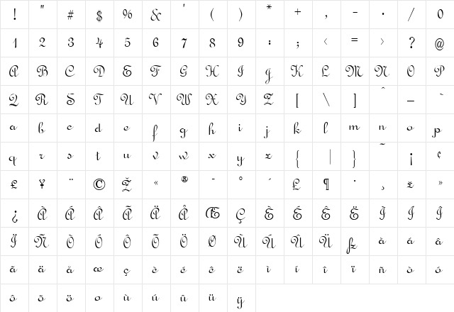 TypoUpright Regular  glyph index