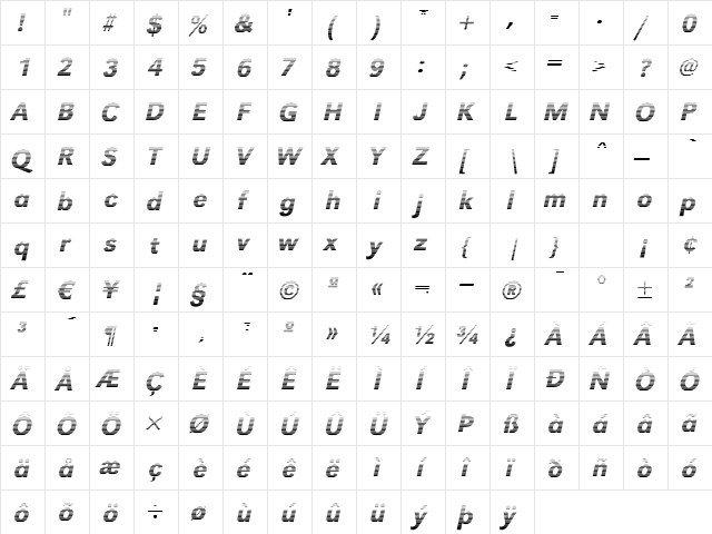 TomBeckerGradient-Medium Italic  glyph index